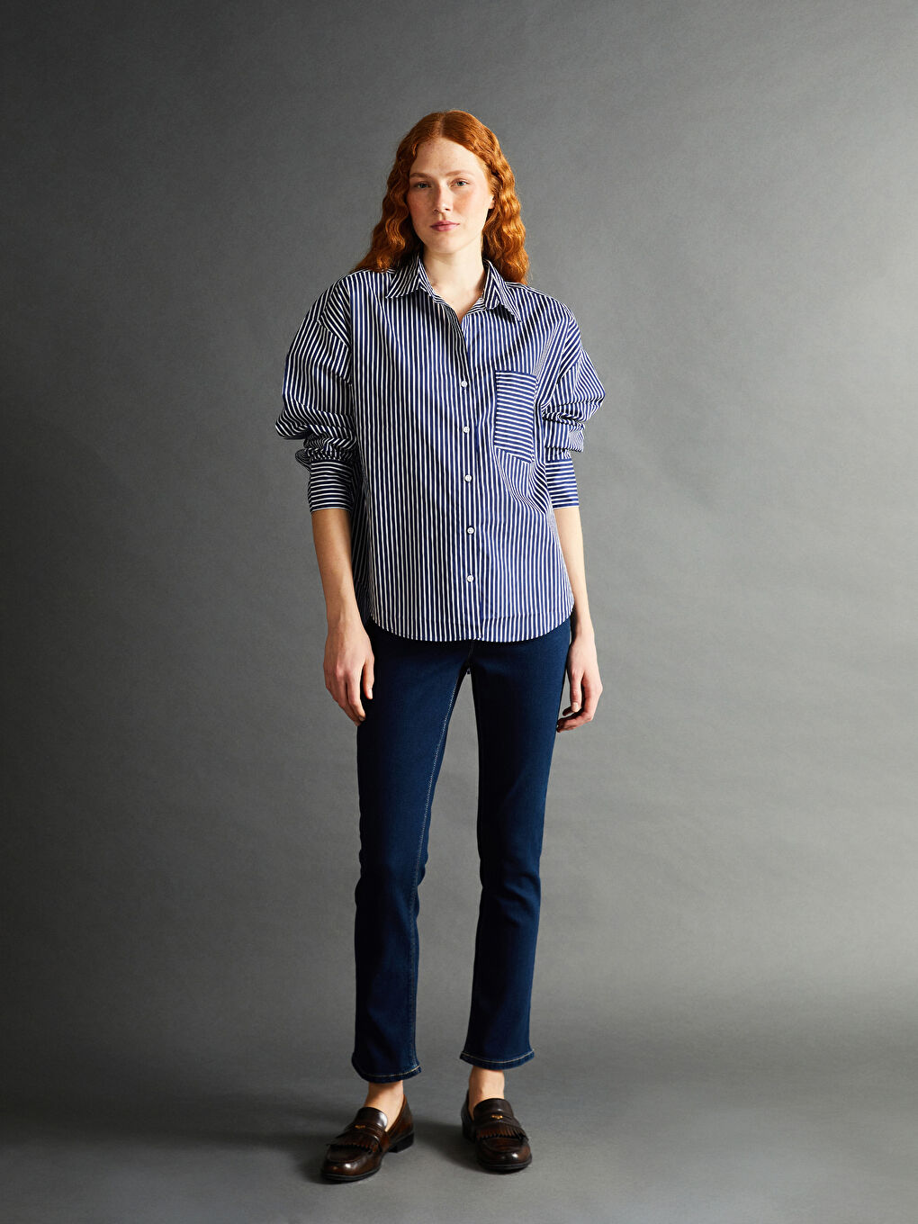 LCW Vision Striped Oversize Poplin Women's Shirt -W4IT37Z8-LEN