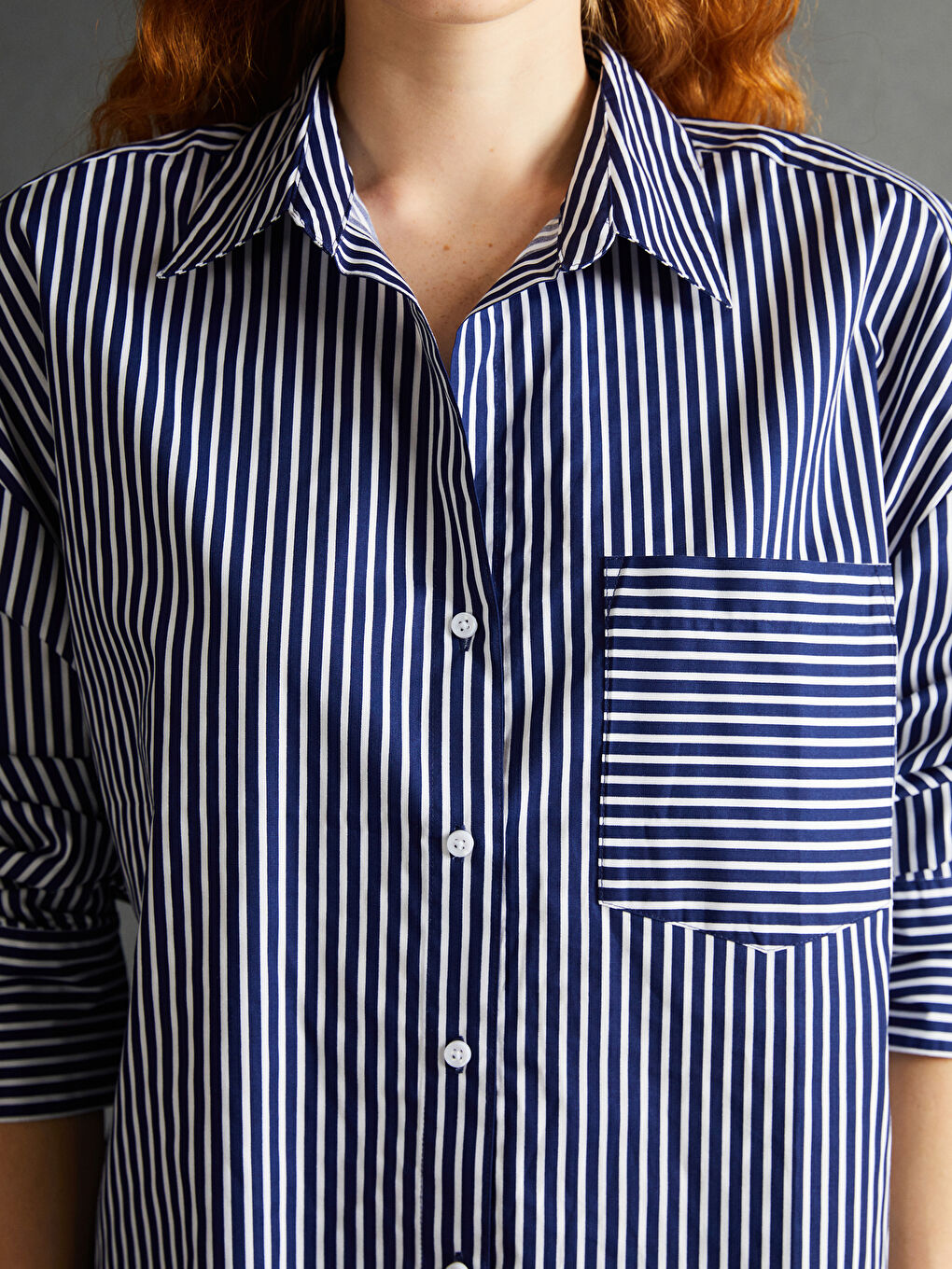 LCW Vision Striped Oversize Poplin Women's Shirt -W4IT37Z8-LEN
