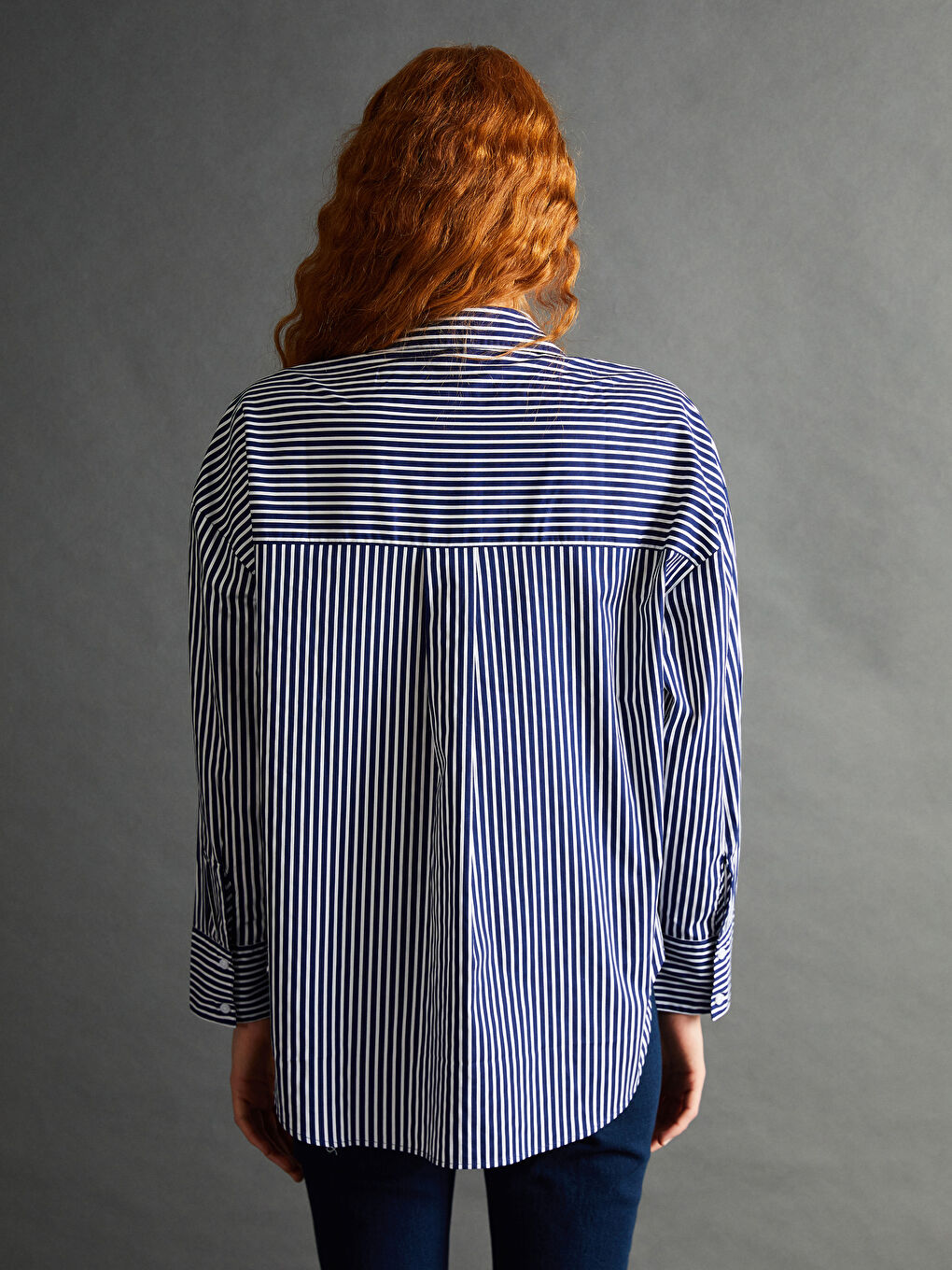 LCW Vision Striped Oversize Poplin Women's Shirt -W4IT37Z8-LEN