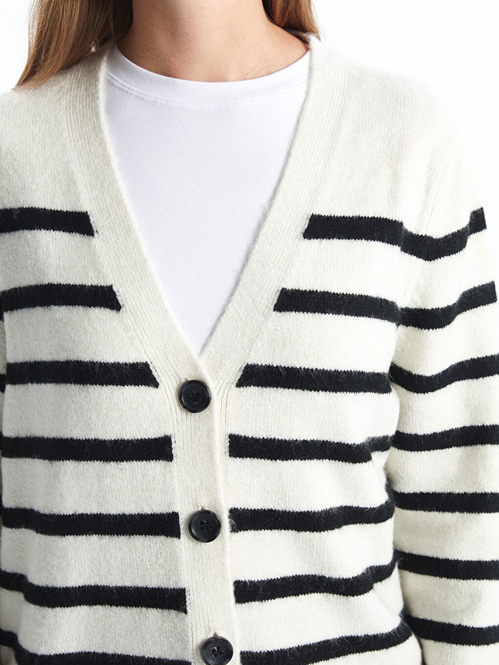 LCWAIKIKI Classic V Neck Striped Women's Knitwear Cardigan -W4IU02Z8-LEG