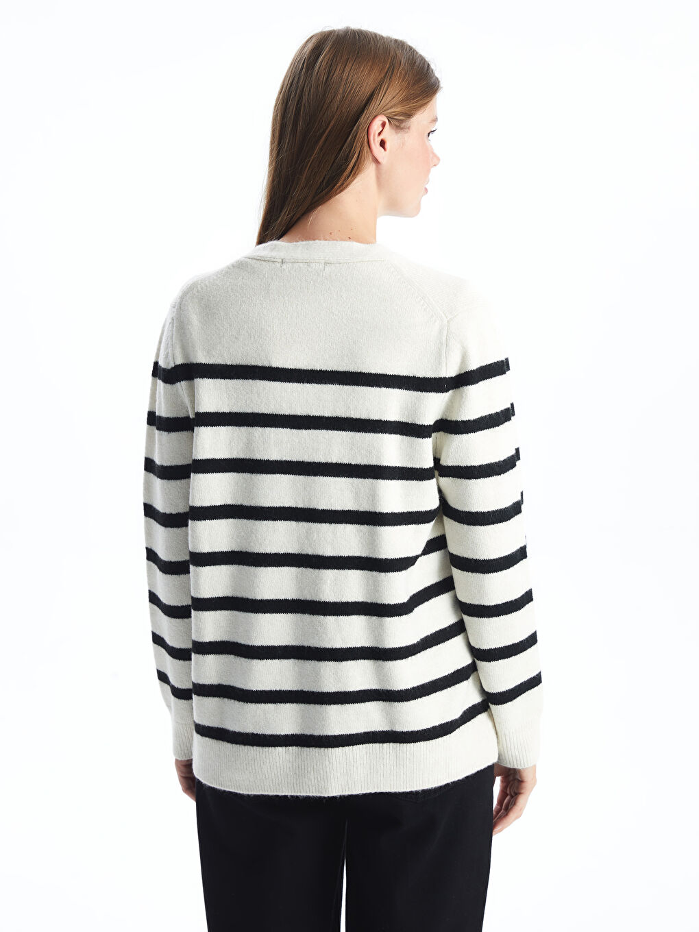 LCWAIKIKI Classic V Neck Striped Women's Knitwear Cardigan -W4IU02Z8-LEG
