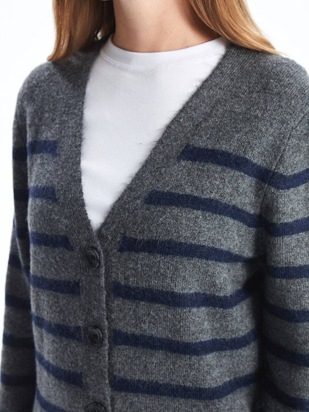 LCWAIKIKI Classic V Neck Striped Women's Knitwear Cardigan -W4IU02Z8-LGS