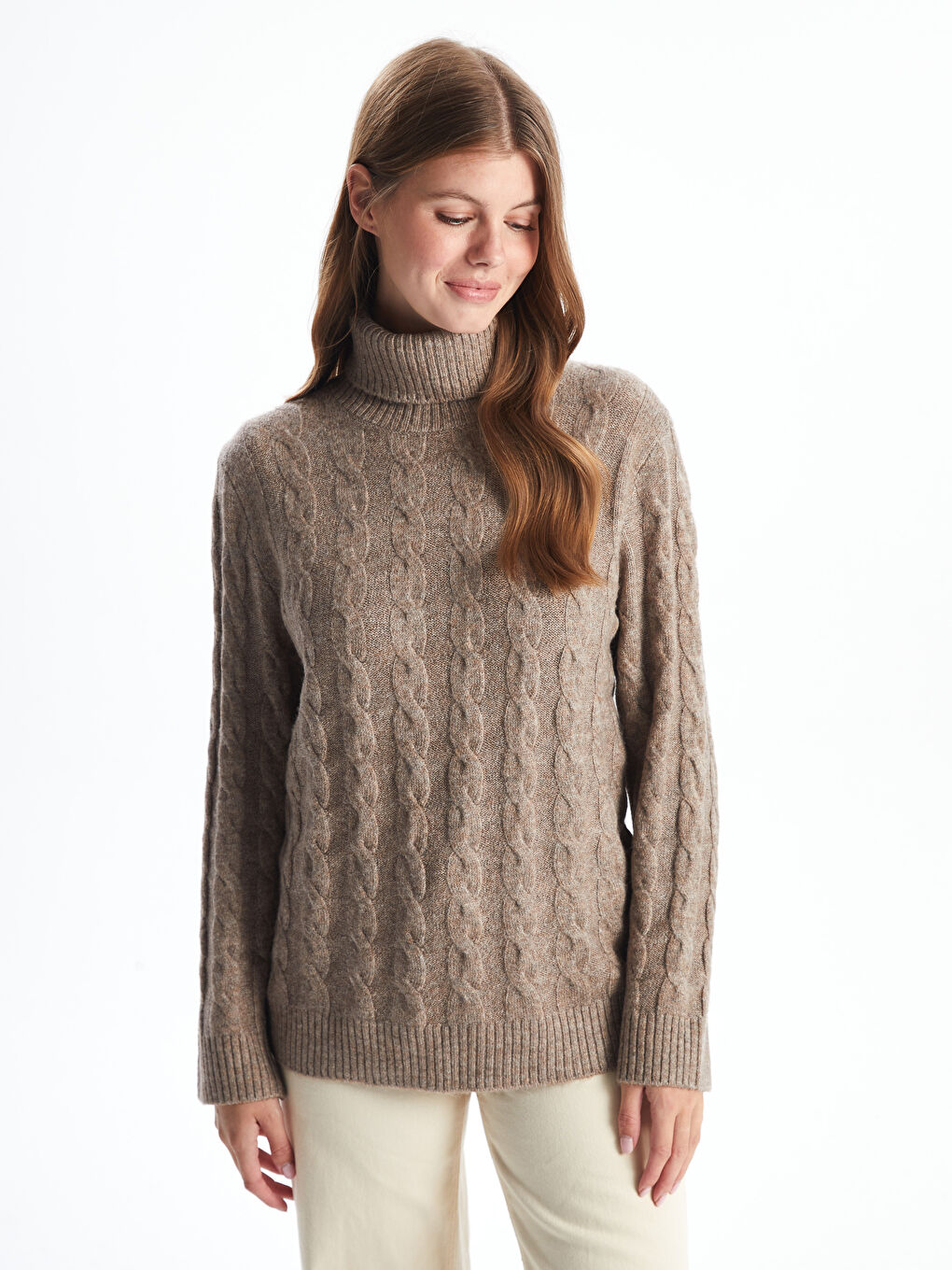LCWAIKIKI Classic Turtleneck Self-Patterned Women's Knitwear Sweater -W4IU07Z8-D3G