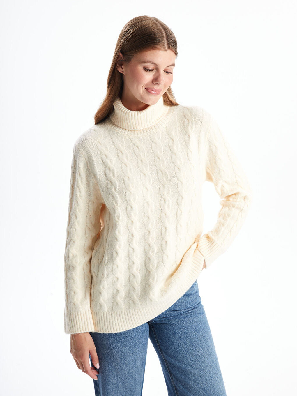 LCWAIKIKI Classic Turtleneck Self-Patterned Women's Knitwear Sweater -W4IU07Z8-R9J