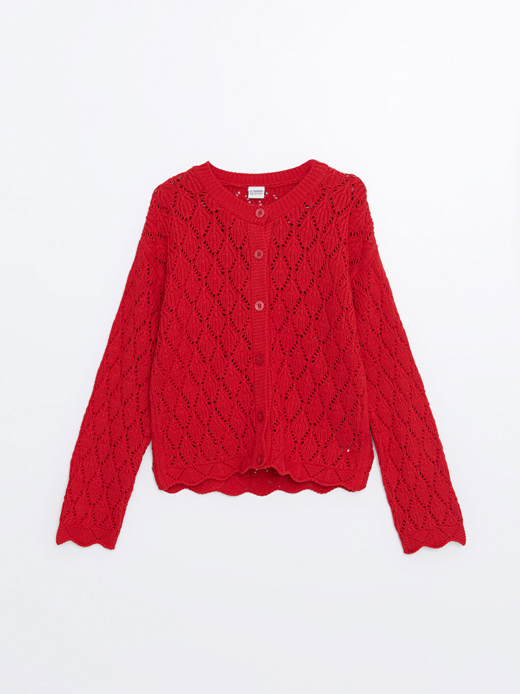 Kırmızı Bisiklet Yaka Ajurlu Kız Çocuk Triko Hırka-2