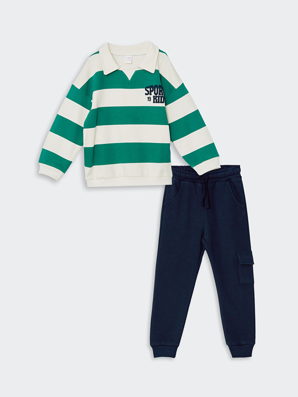 LCW Kids Açık Bej Baskılı Çizgili Erkek Bebek Sweatshirt ve Pantolon 2'li Takım