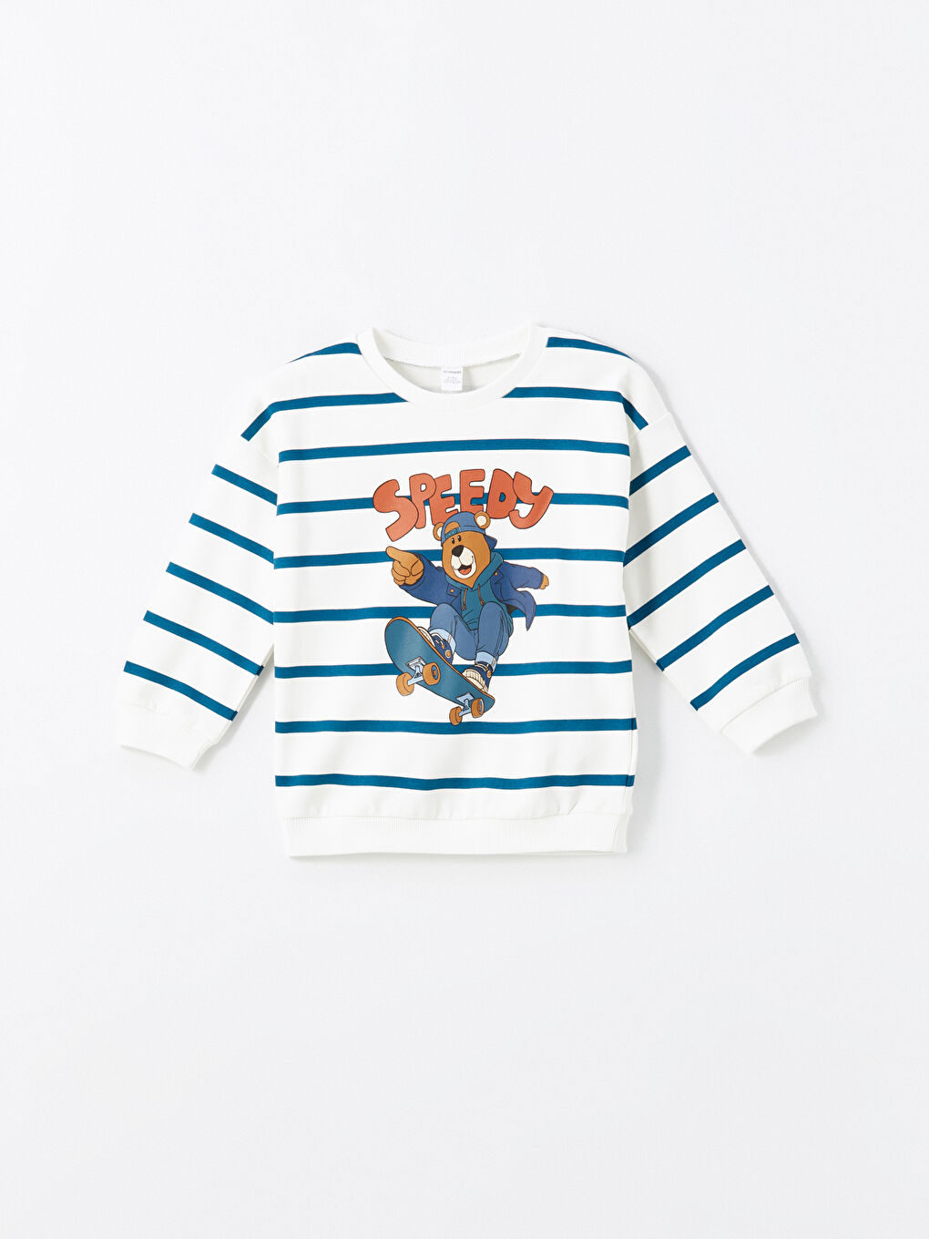 LCW Kids Açık Bej Baskılı Bisiklet Yaka Uzun Kollu Çizgili Erkek Bebek Sweatshirt ve Eşofman Alt 2'li Takım - 1