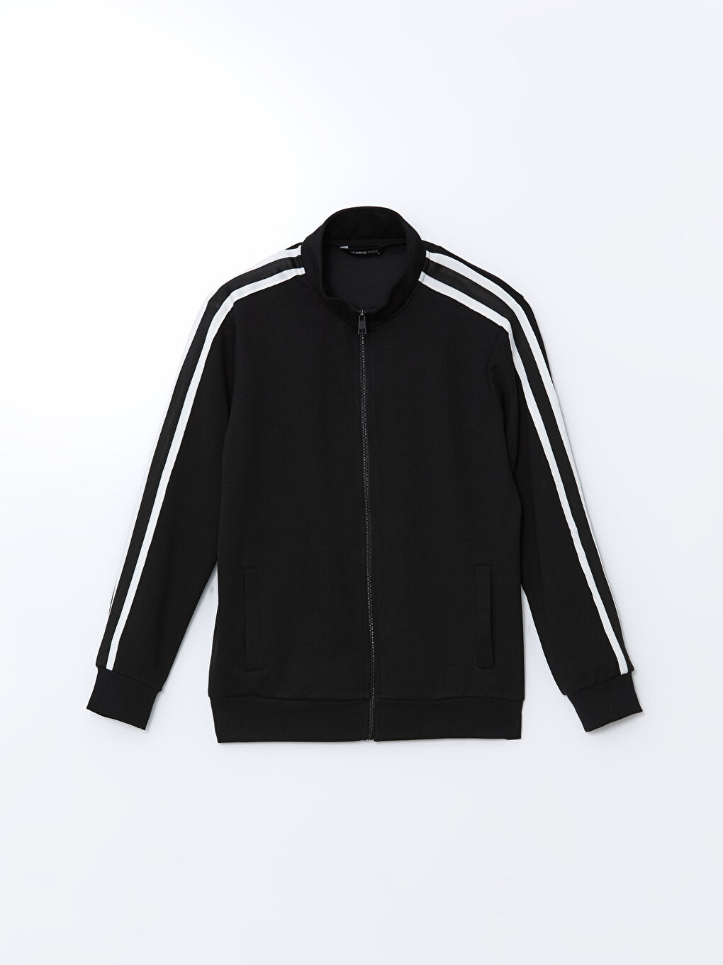 Siyah Dik Yaka Uzun Kollu Erkek Fermuarlı Sweatshirt-4