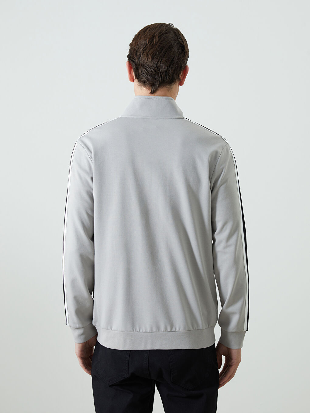 LCWAIKIKI Basic Gri Dik Yaka Uzun Kollu Erkek Fermuarlı Sweatshirt - 3