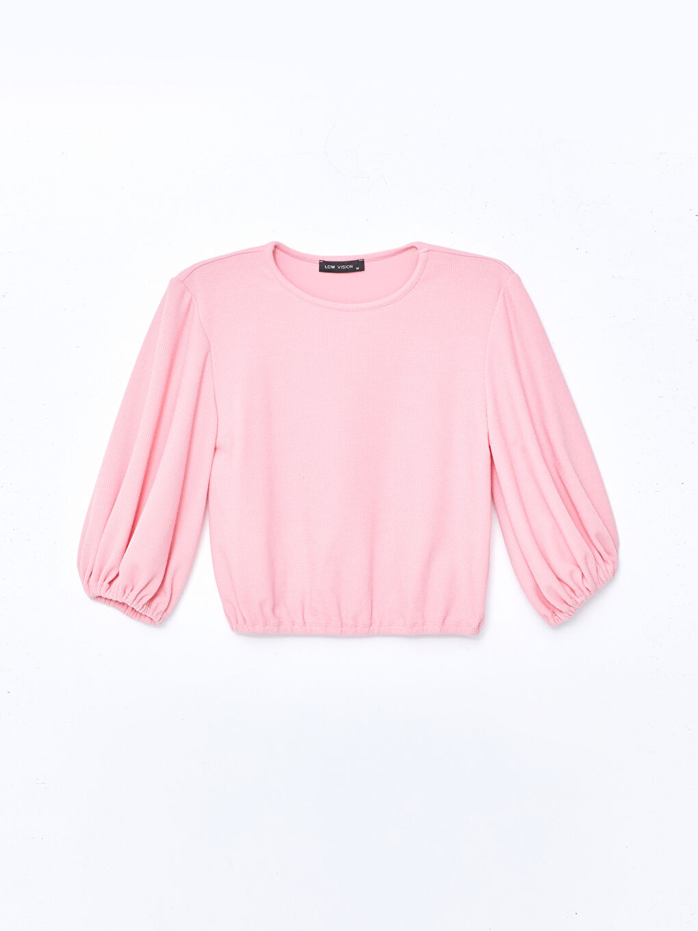 Crew Neck Plain Balloon Sleeve Women's Blouse-4