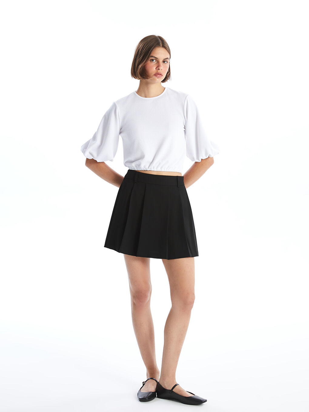 Crew Neck Plain Balloon Sleeve Women's Blouse-1