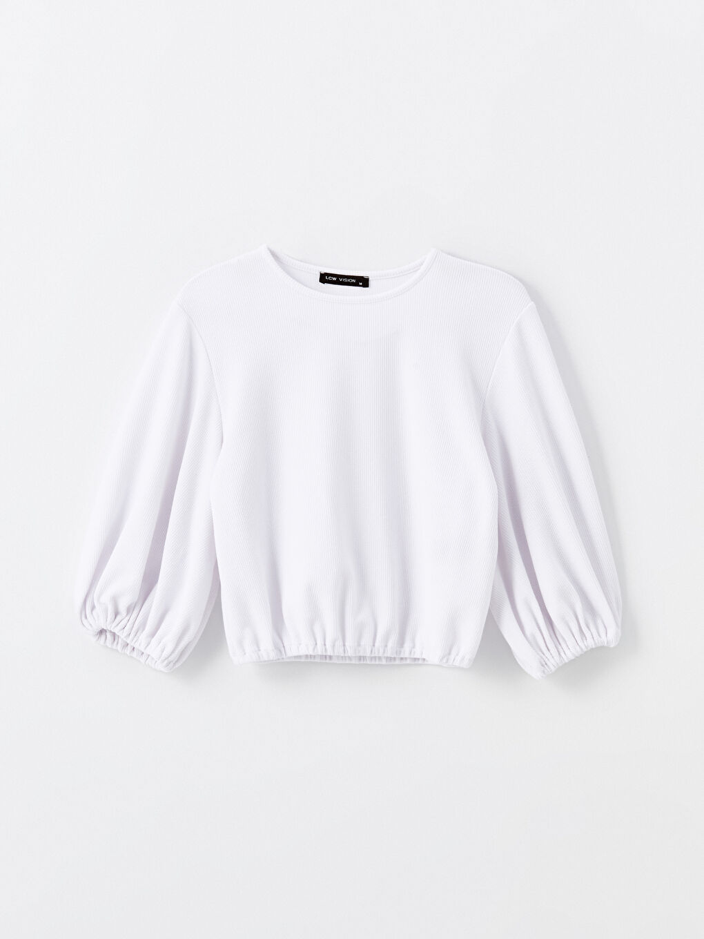 Crew Neck Plain Balloon Sleeve Women's Blouse-4