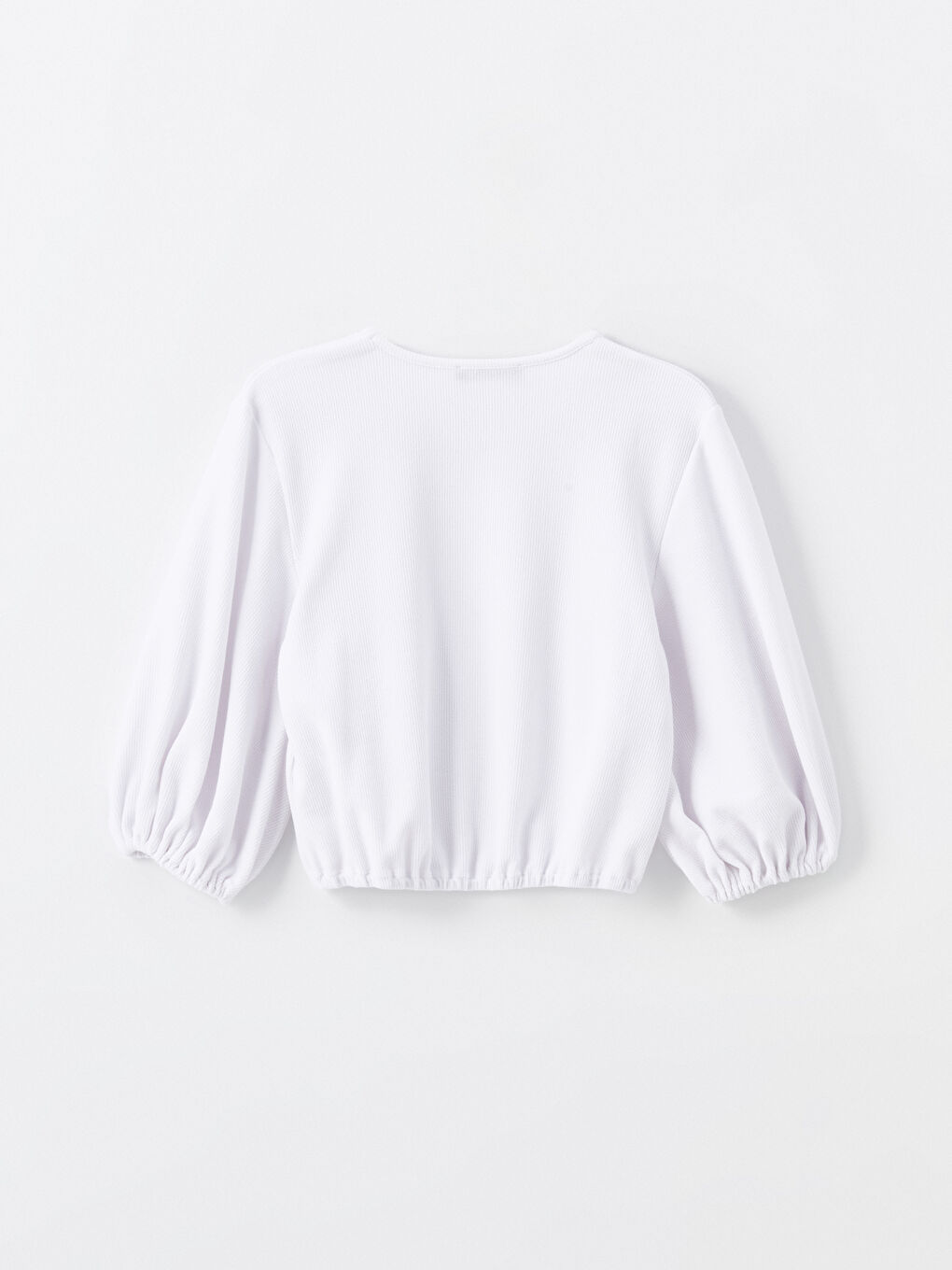 Crew Neck Plain Balloon Sleeve Women's Blouse-5