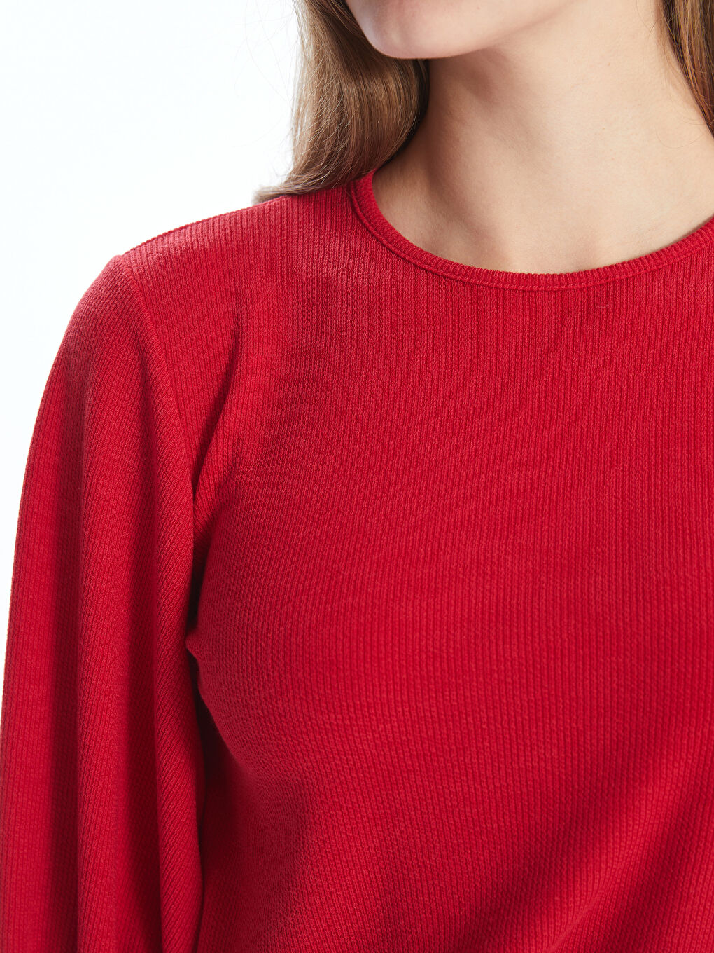 Crew Neck Plain Balloon Sleeve Women's Blouse-2