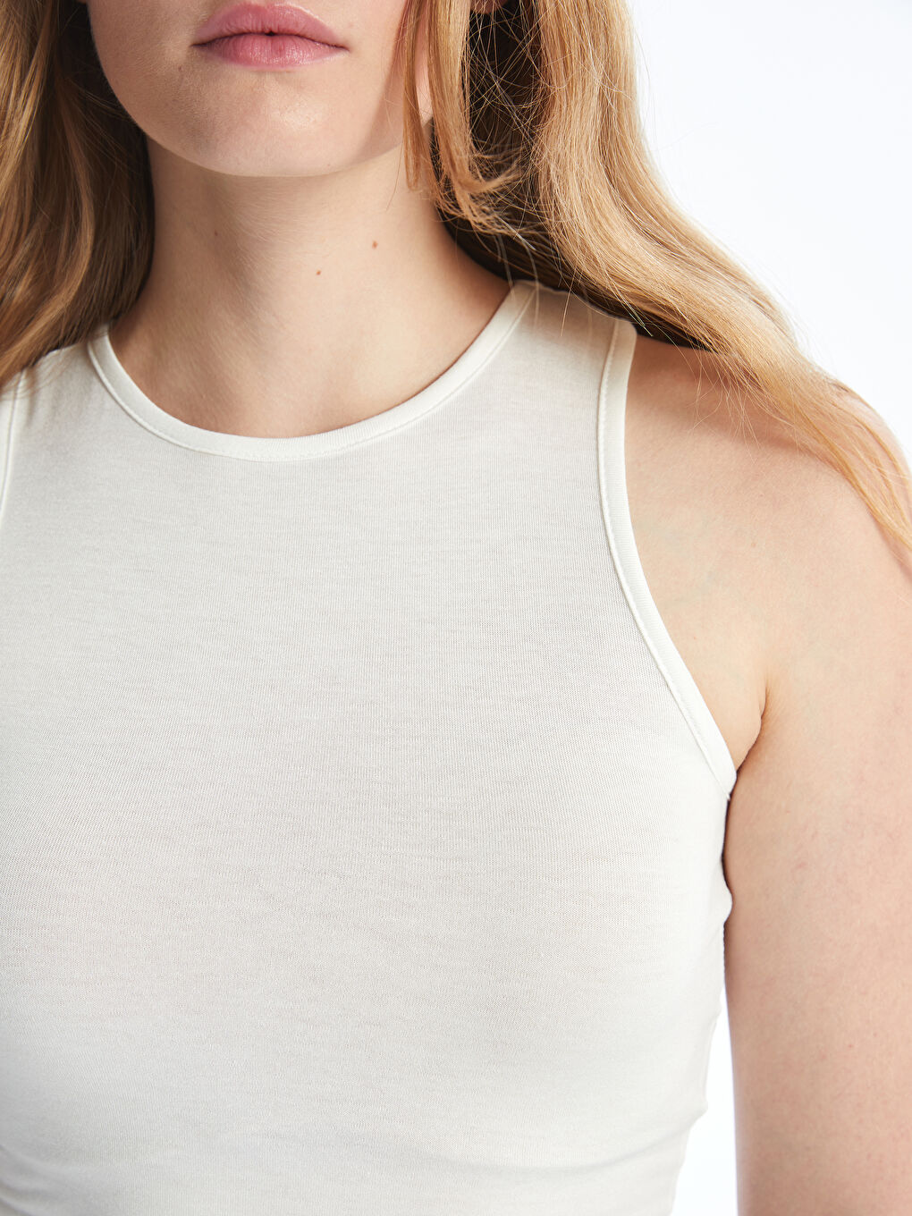 Haut Court Uni à Col Rond pour Femmes-2