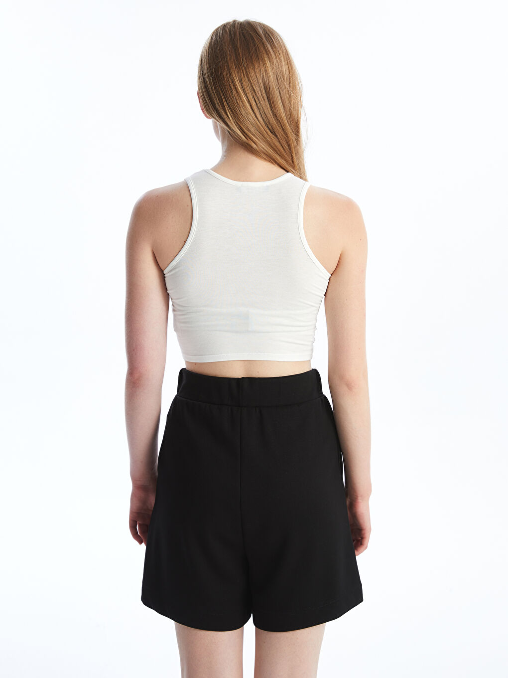 Haut Court Uni à Col Rond pour Femmes-3