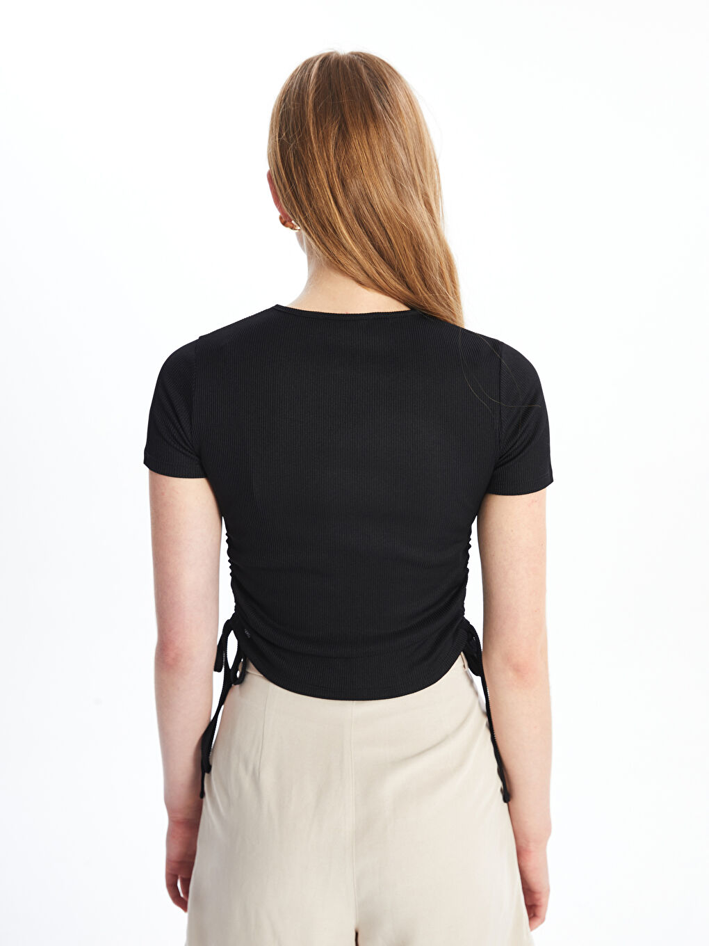 Crew Neck Plain Short Sleeve Women's T-Shirt-3