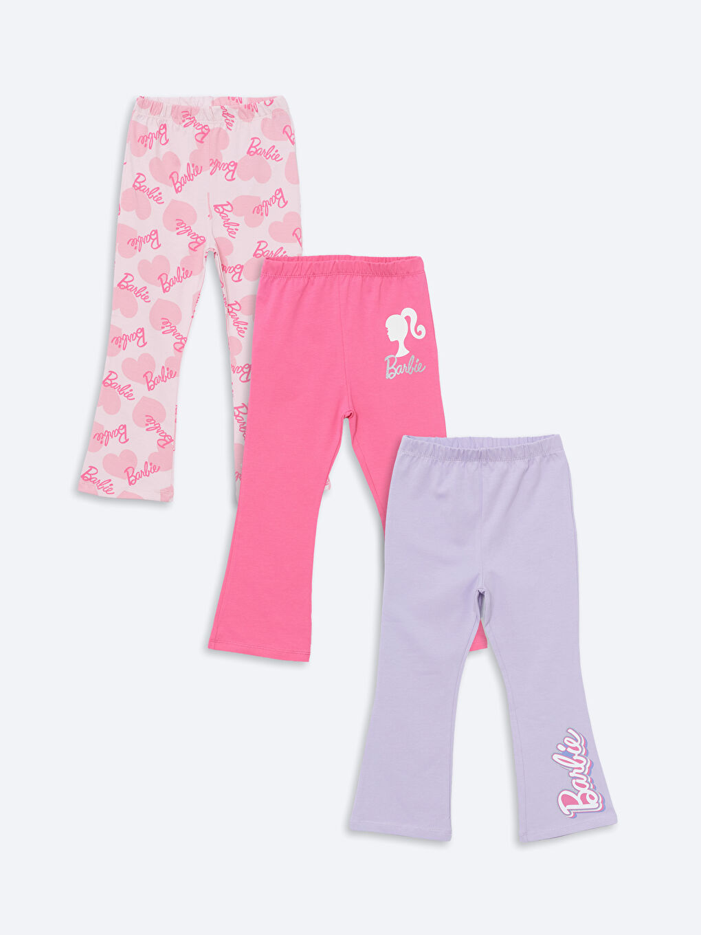 Pembe Beli Lastikli Baskılı Kız Bebek Tayt Pantolon 3'lü