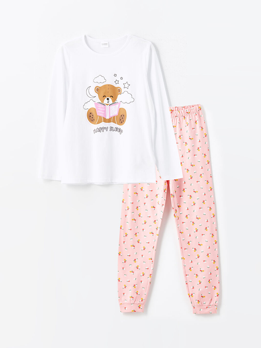 LCW Kids Beyaz Bisiklet Yaka Kız Çocuk Pijama Takımı