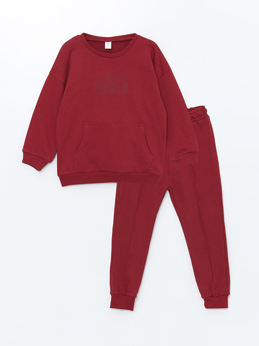 LCW Kids Bordo Bisiklet Yaka Uzun Kollu Baskılı Erkek Bebek Sweatshirt ve Eşofman Alt 2'li Takım