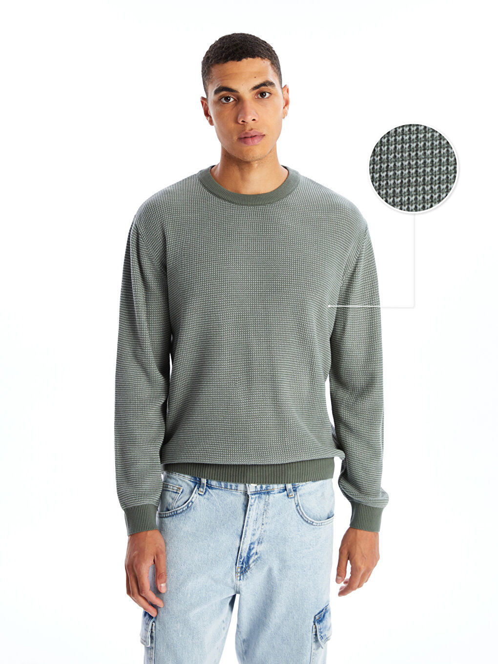 Yeşil Bisiklet Yaka Erkek Triko Kazak