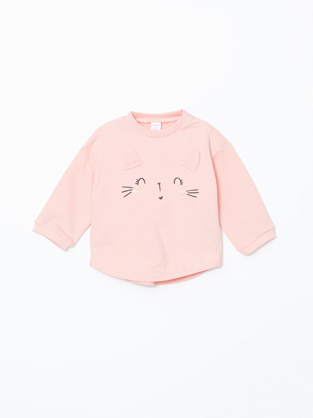 LCW baby Pembe Bisiklet Yaka Uzun Kollu Nakışlı Kız Bebek Sweatshirt ve Eşofman Alt 2'li Takım - 1