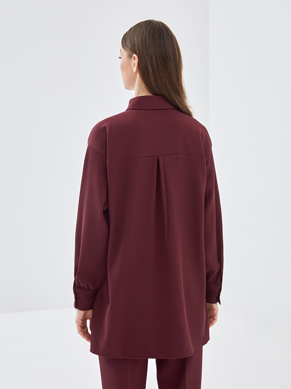 LCW Modest Bordo Dokulu Oversize Kadın Gömlek Tunik - 3