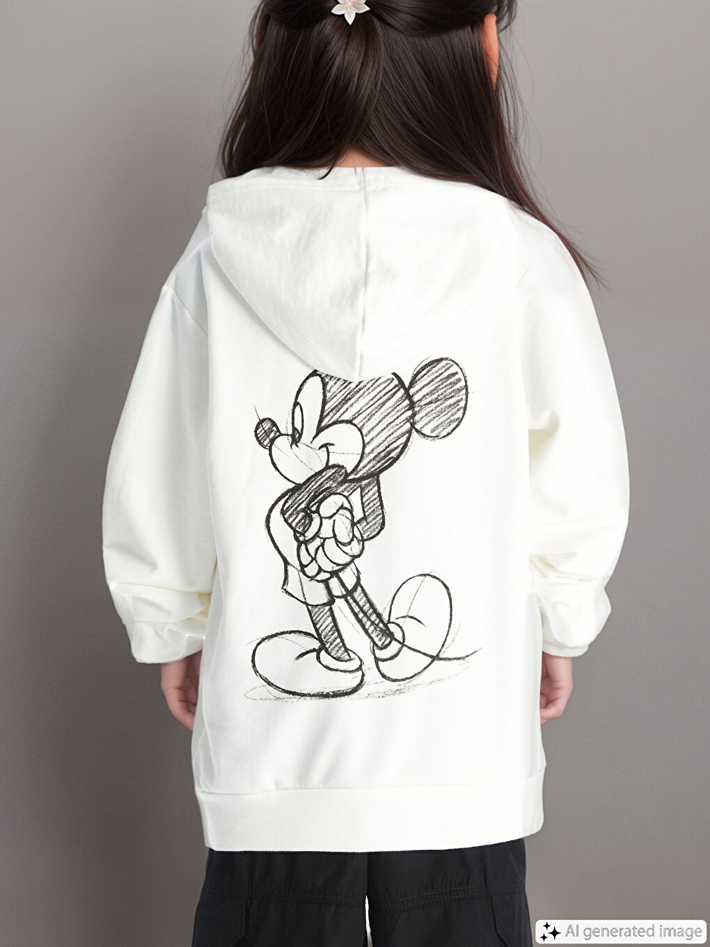 LCW Kids Ekru Kapüşonlu Mickey Mouse Baskılı Uzun Kollu Kız Çocuk Sweatshirt - 1