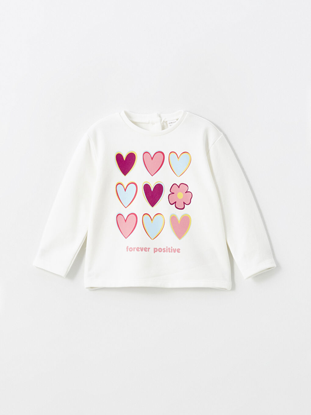 LCW ECO Ekru Bisiklet Yaka Baskılı Kız Bebek Sweatshirt