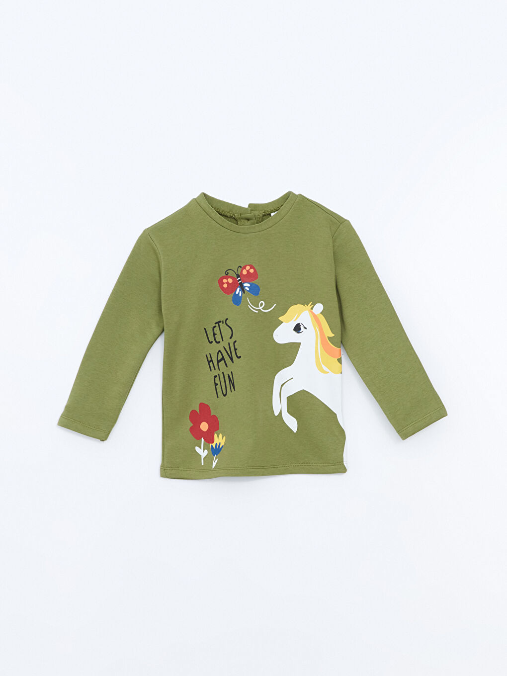 LCW ECO Yeşil Beli Lastikli Baskılı Kız Bebek Sweatshirt