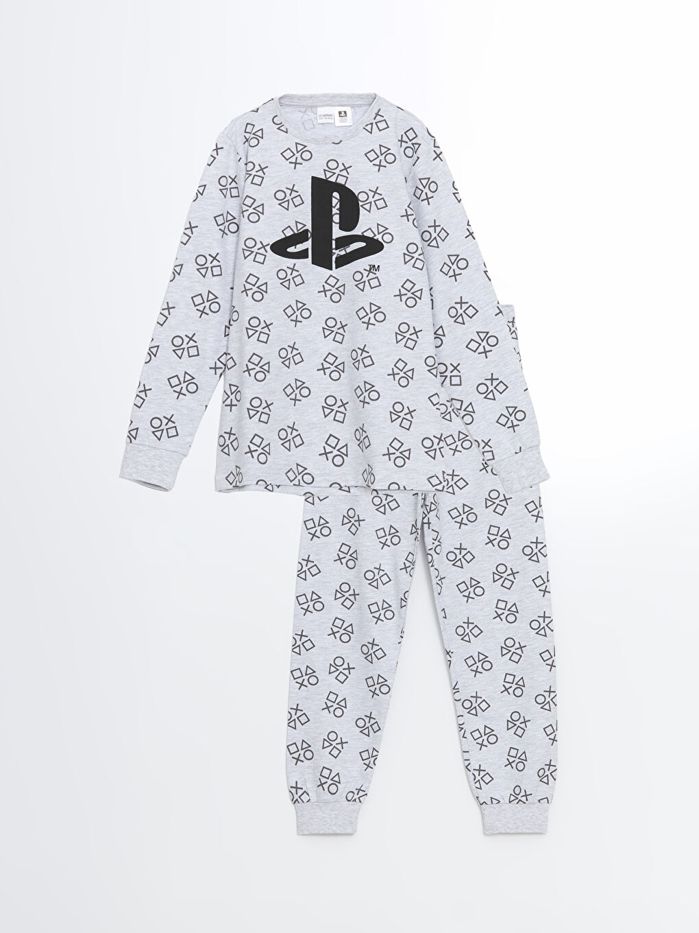 LCW Kids Gri Melanj Baskılı Bisiklet Yaka PlayStation Baskılı Erkek Çocuk Pijama Takımı