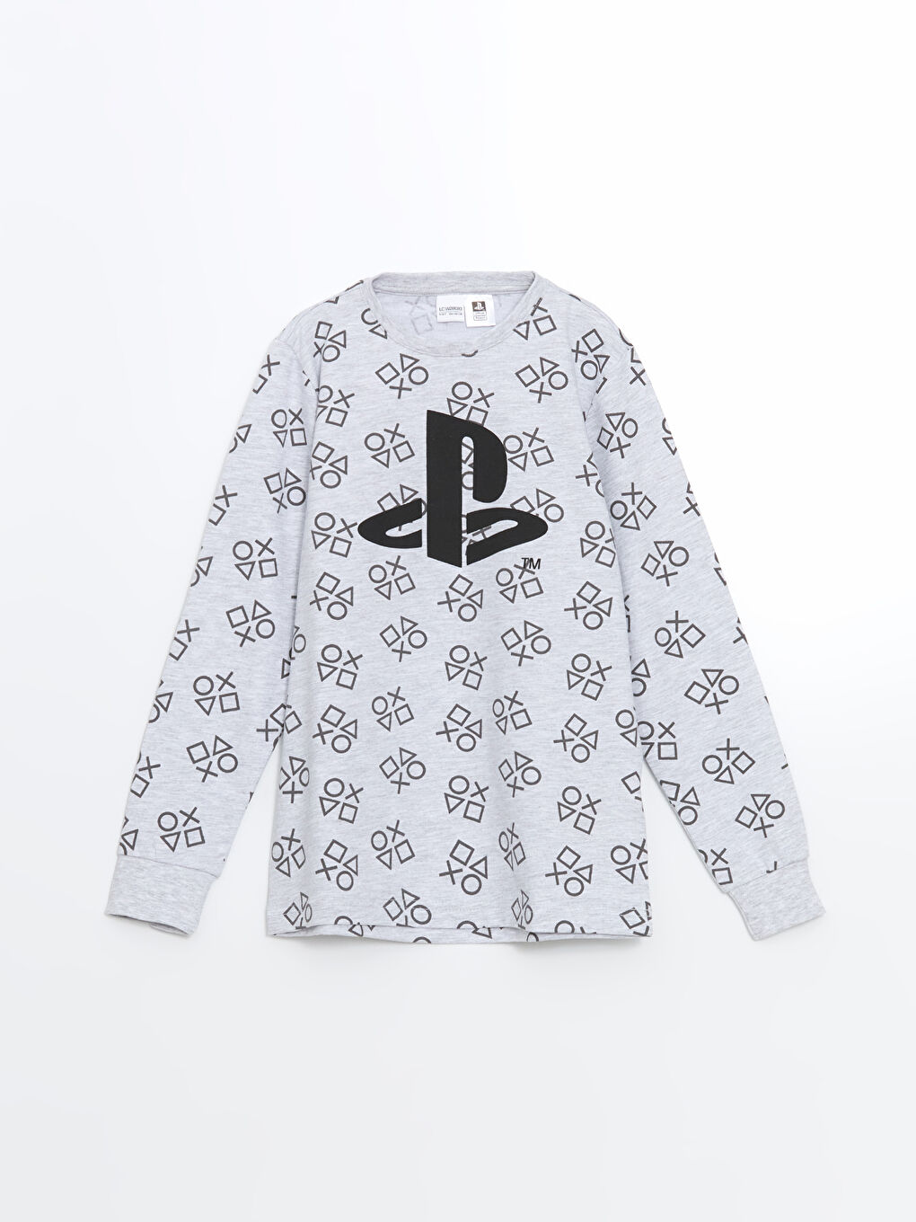 LCW Kids Gri Melanj Baskılı Bisiklet Yaka PlayStation Baskılı Erkek Çocuk Pijama Takımı - 1