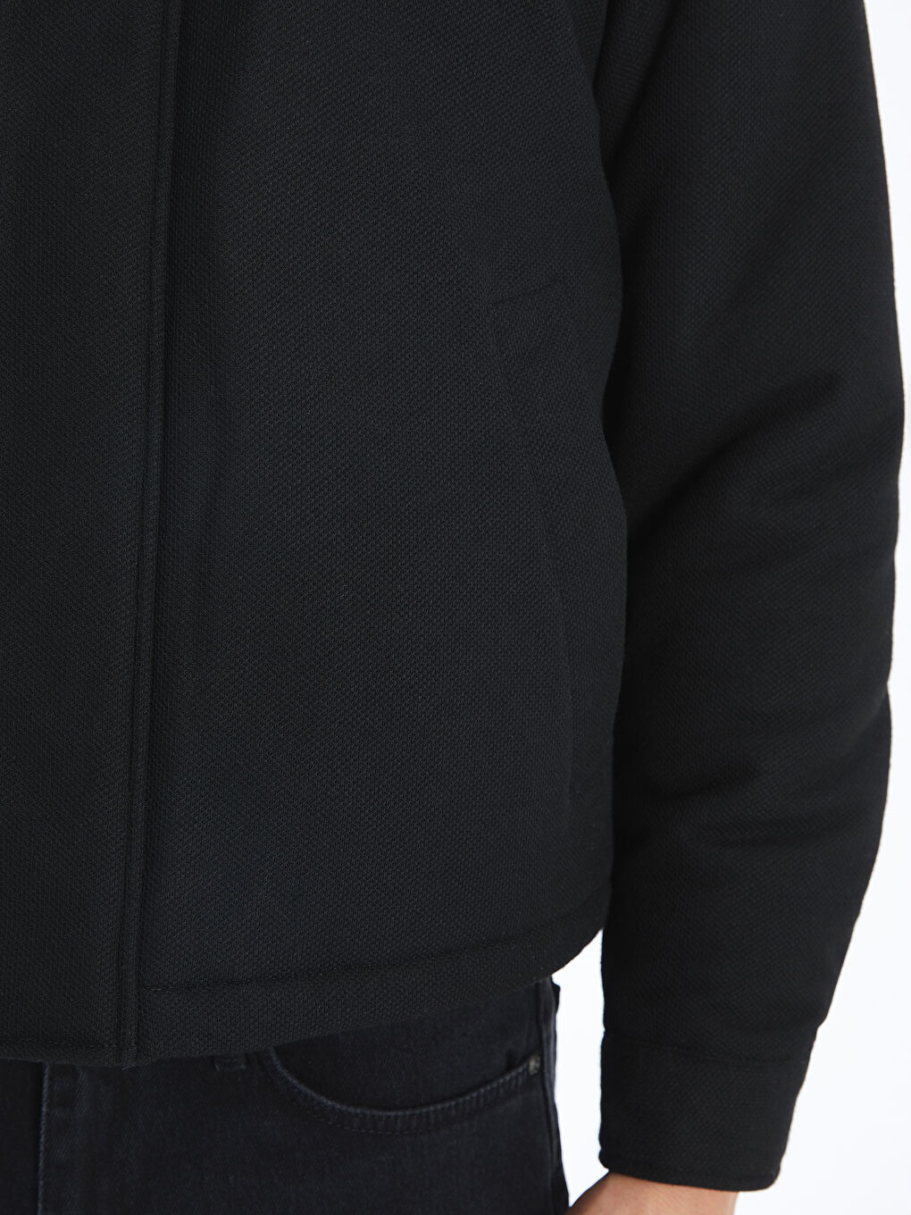 Siyah Rahat Kalıp Dik Yaka Erkek Mont-2