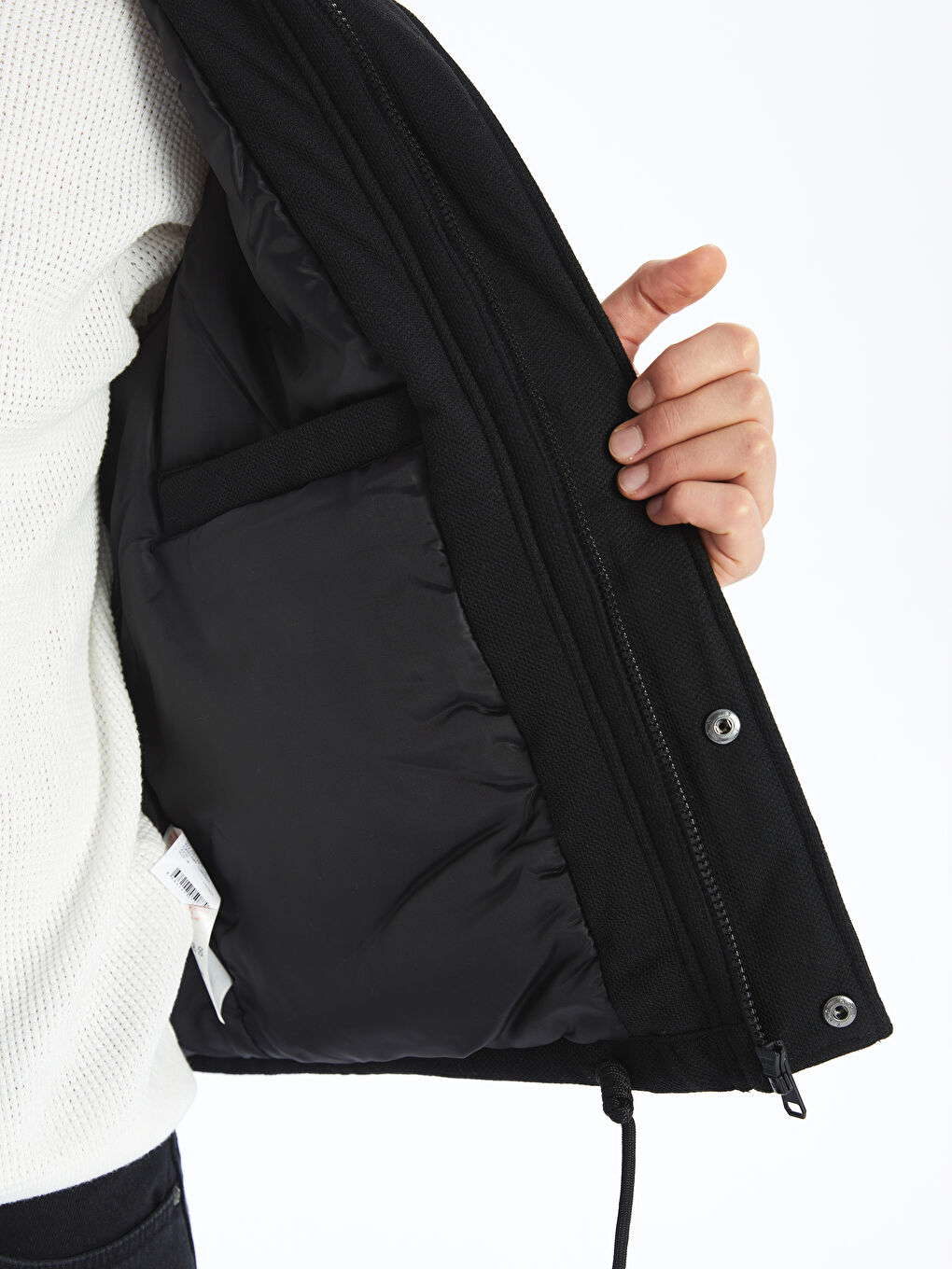 Siyah Rahat Kalıp Dik Yaka Erkek Mont-3