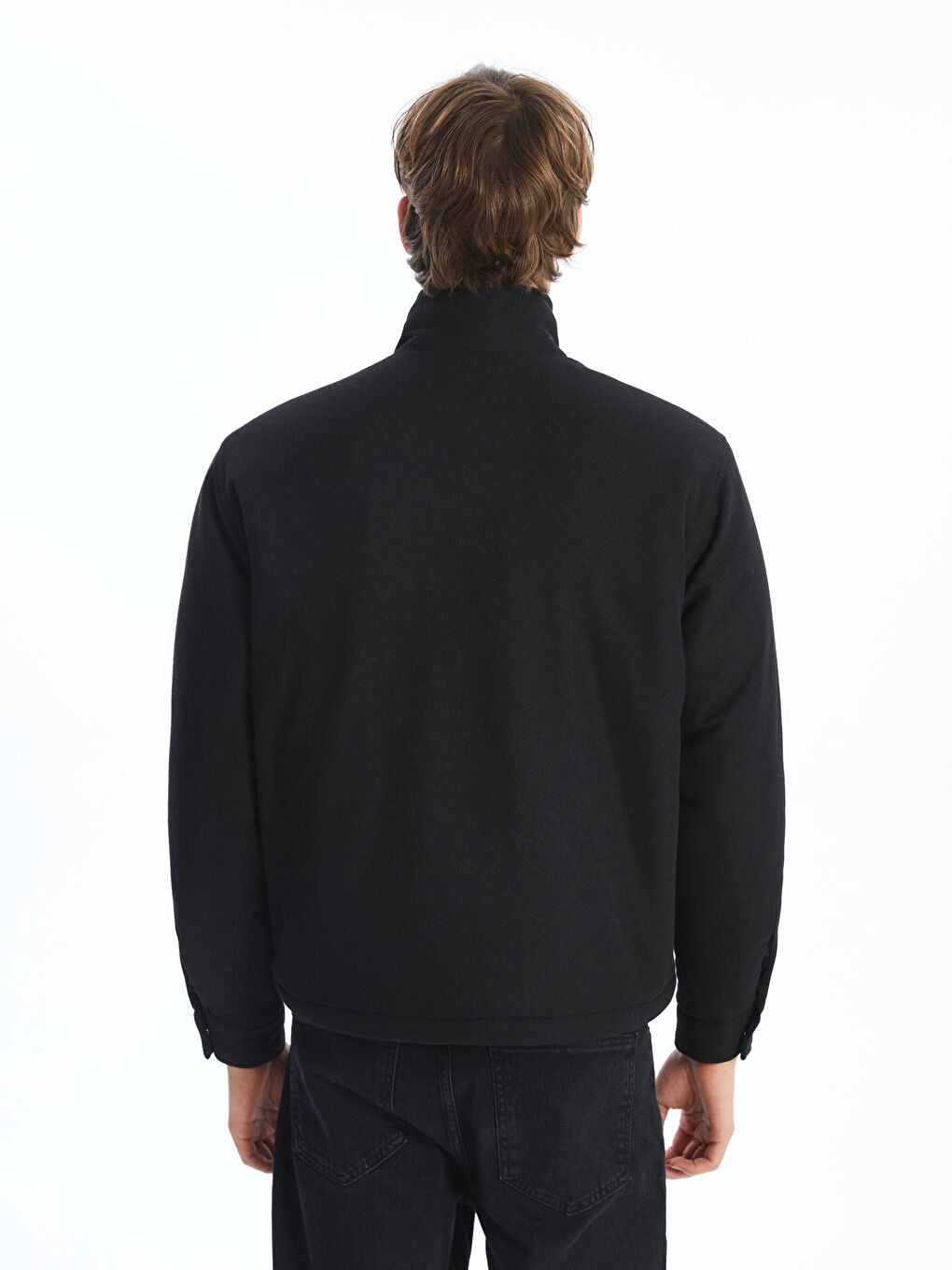 Siyah Rahat Kalıp Dik Yaka Erkek Mont-4