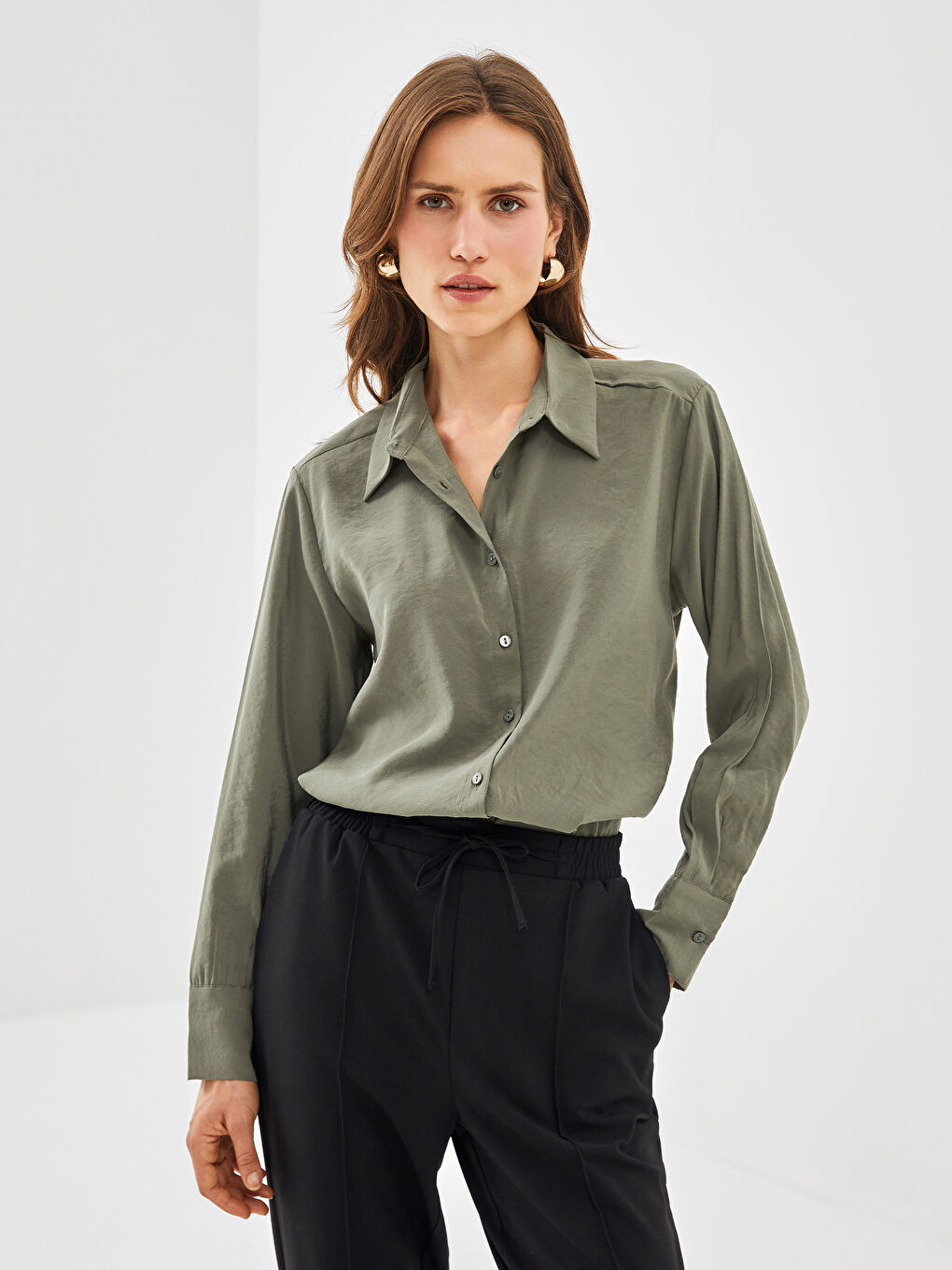 Haki Loose Fit Kadın Gömlek