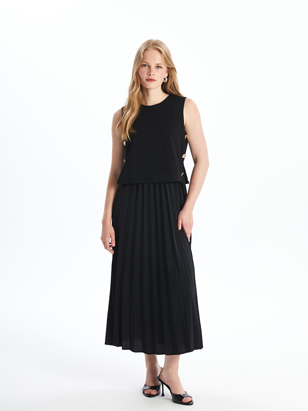 LCW Vision Women's Crew Neck Plain Evening Dress -W4J462Z8-CVL