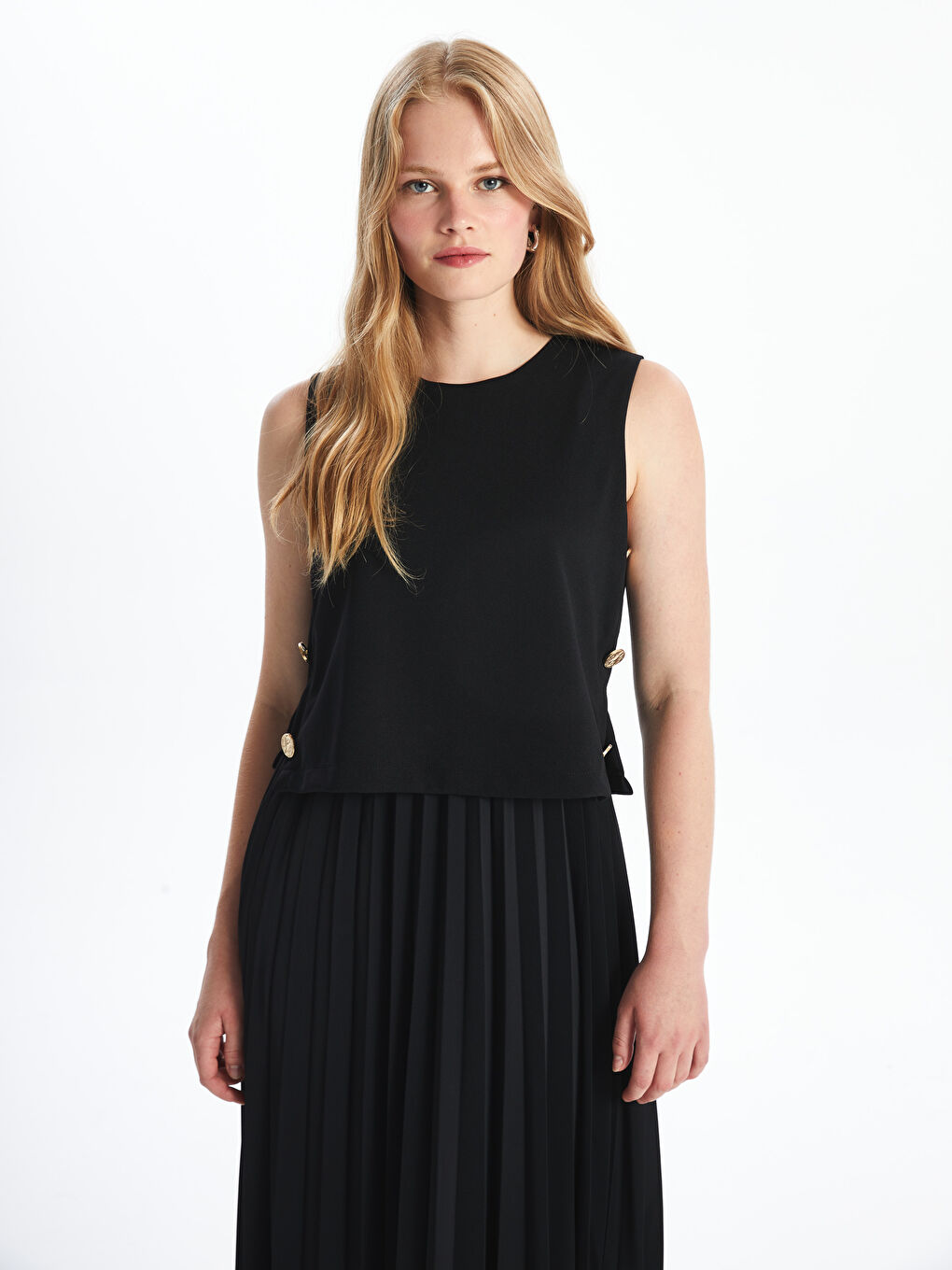 LCW Vision Women's Crew Neck Plain Evening Dress -W4J462Z8-CVL