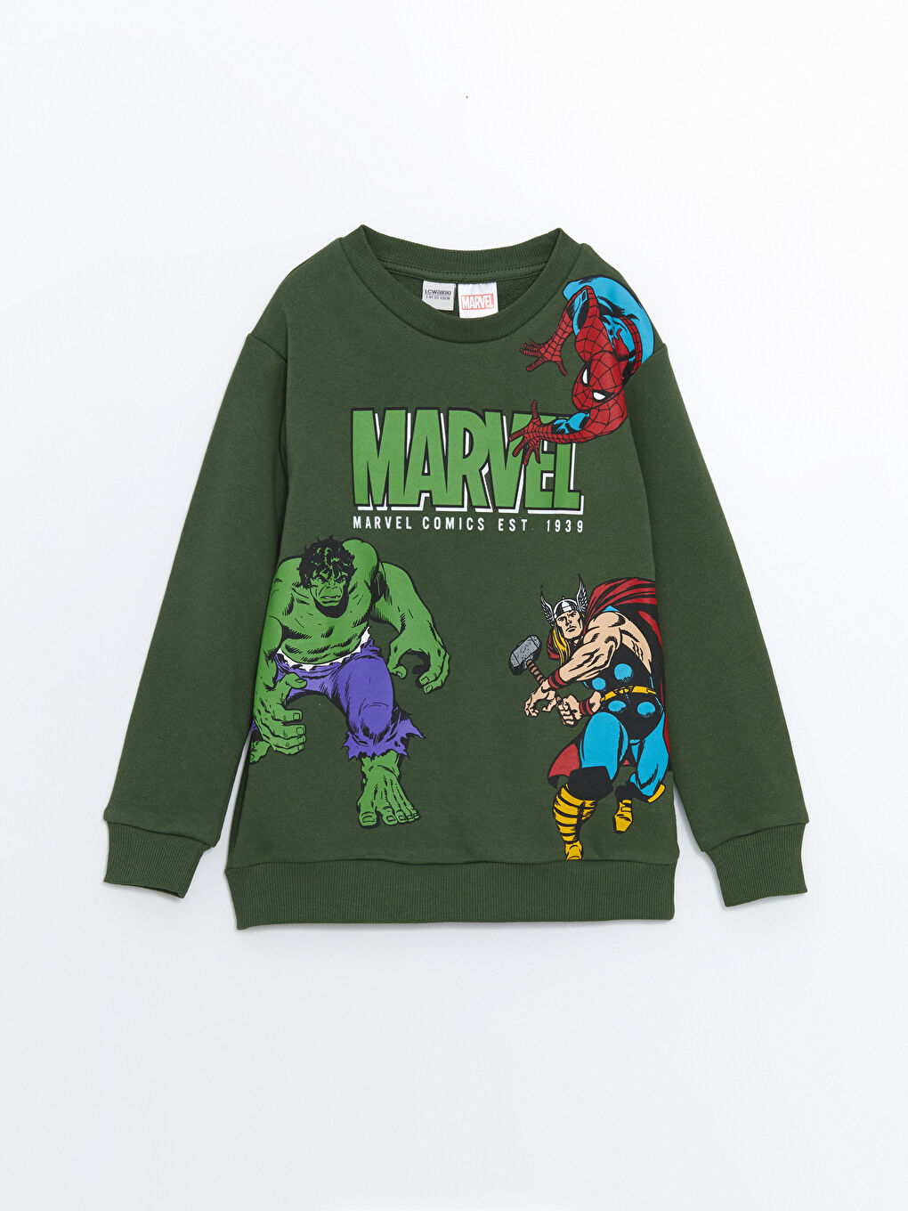 Yeşil Bisiklet Yaka Spider-Man Baskılı Erkek Çocuk Sweatshirt