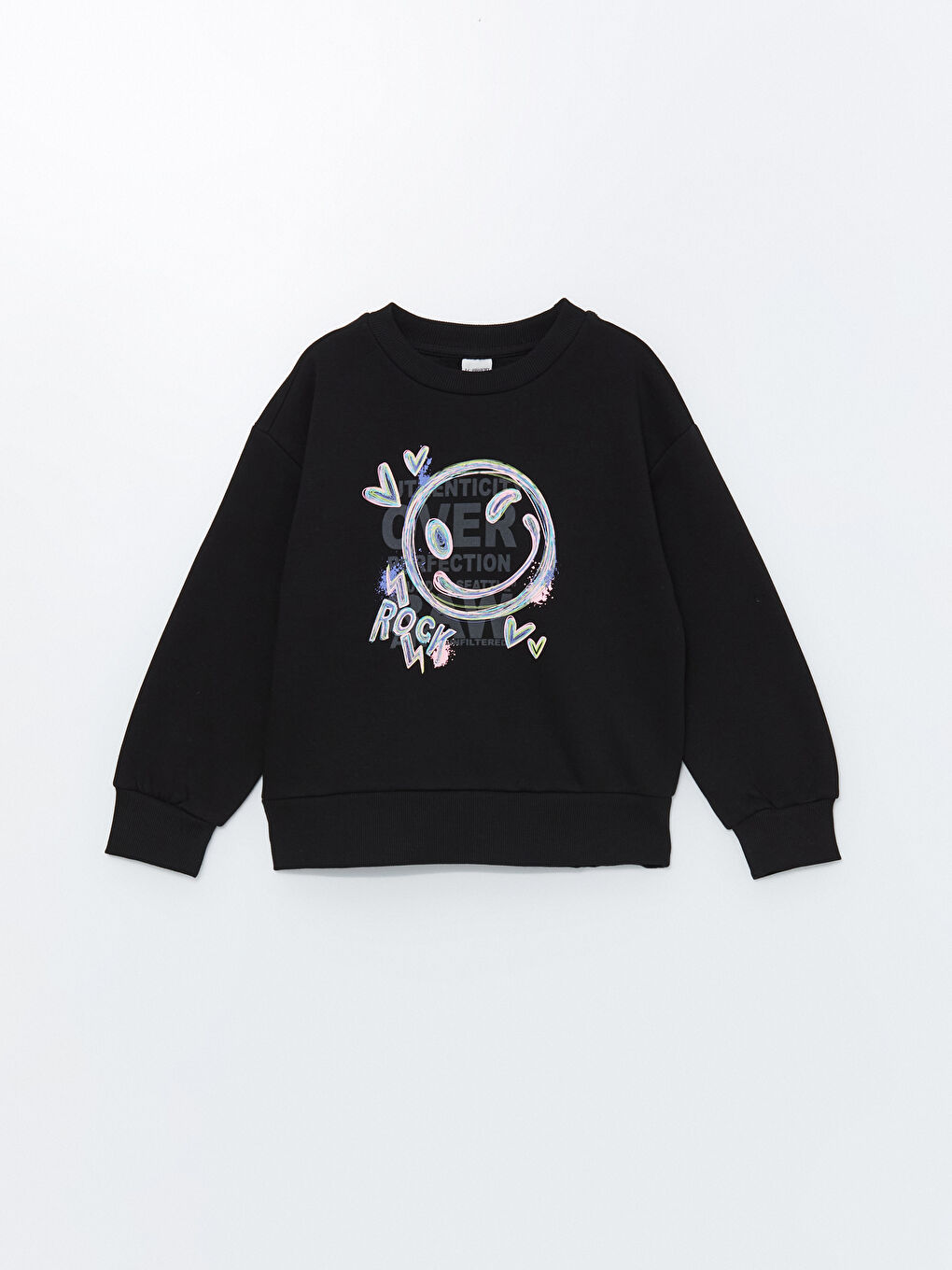 LCW Kids Yeni Siyah Bisiklet Yaka Kız Çocuk Kalın Sweatshirt