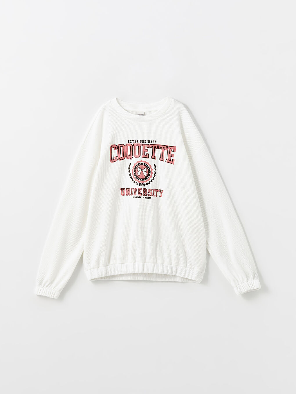 LCW Kids Ekru Bisiklet Yaka Kız Çocuk Sweatshirt