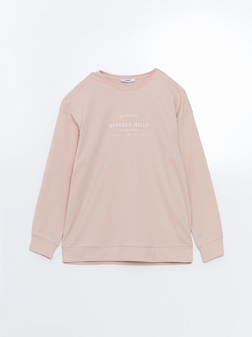 LC WAIKIKI Pembe Bisiklet Yaka Baskılı Oversize Kadın Sweatshirt - 4