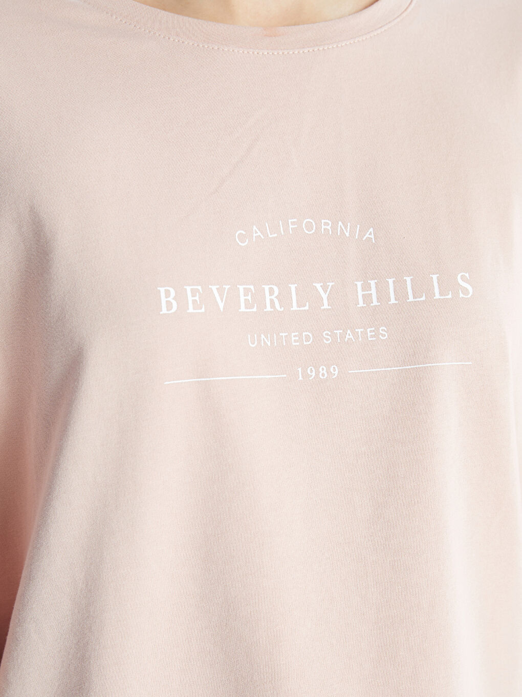 Pembe Bisiklet Yaka Baskılı Oversize Kadın Sweatshirt-2