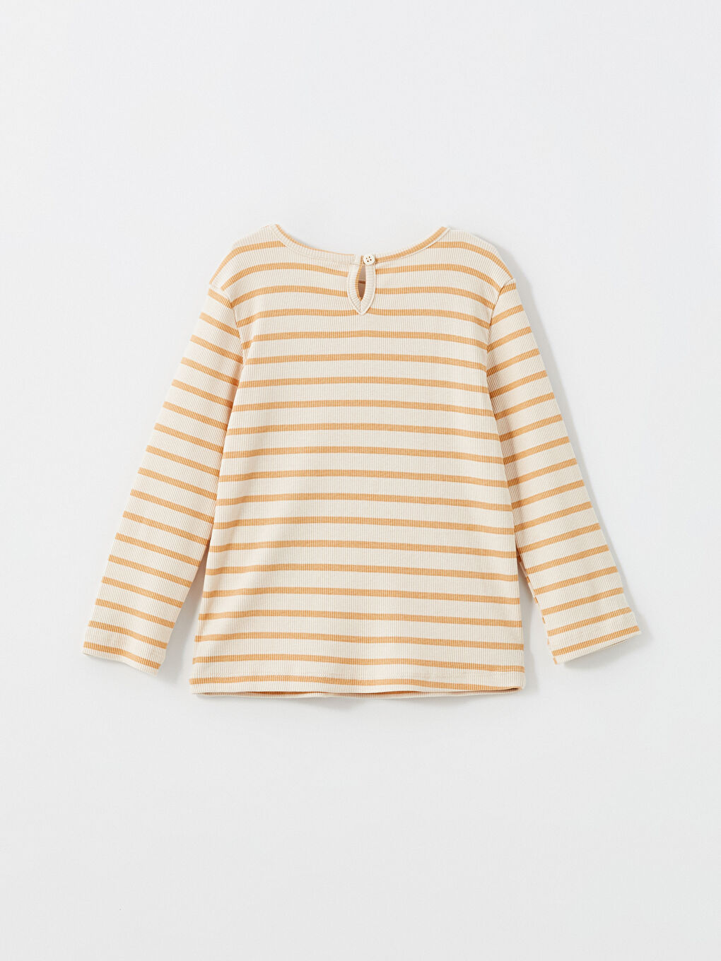 Ekru Bisiklet Yaka Çizgili Kadife Kız Çocuk Elbise-1