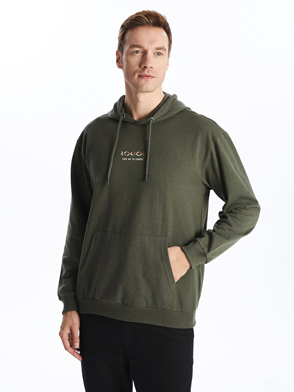 LCW ECO Haki Uzun Kollu Baskılı Erkek Hoodie