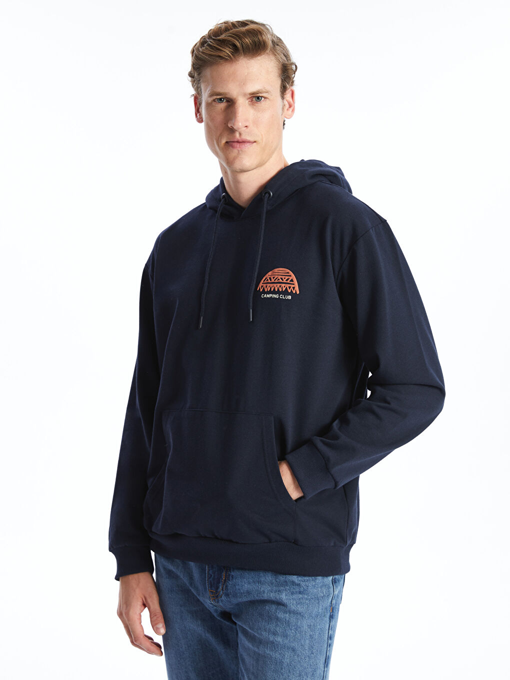 LCW ECO Lacivert Uzun Kollu Baskılı Erkek Hoodie