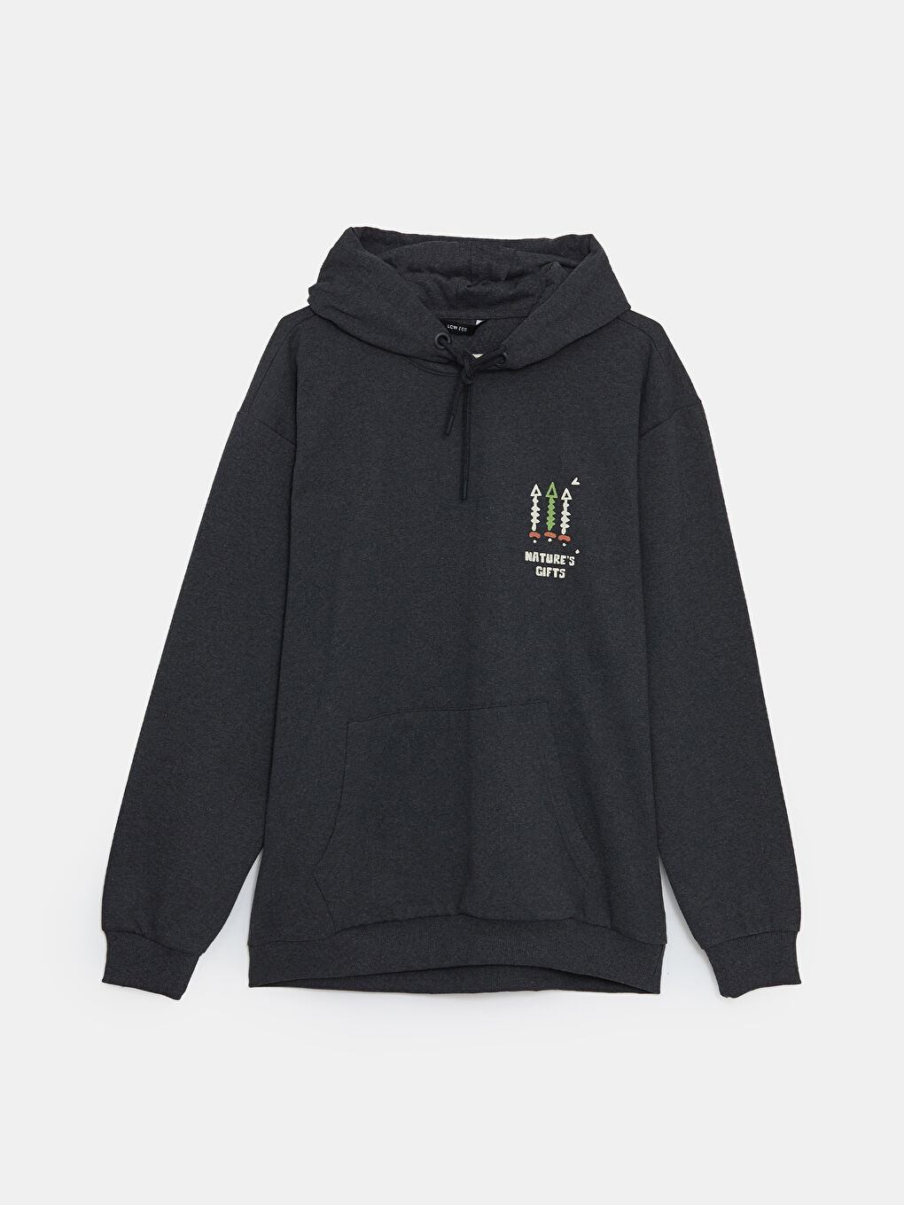 LCW ECO Antrasit Melanj Uzun Kollu Baskılı Erkek Hoodie