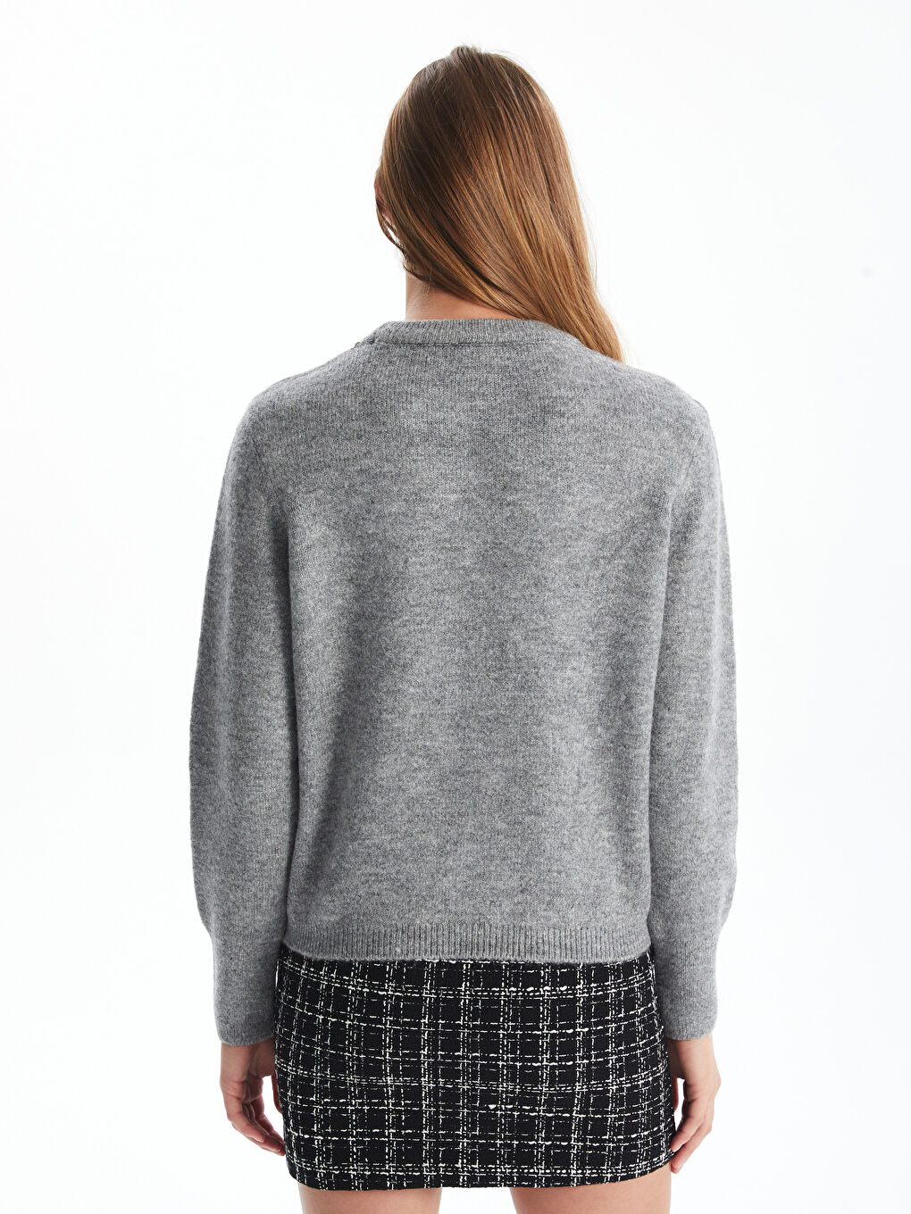 Свитер из трикотажа с круглым вырезом, украшенный стразами для женщин-4