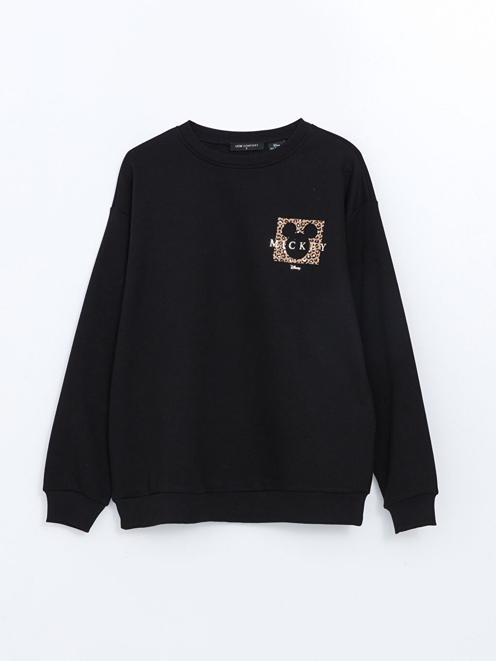 LCW Comfort Yeni Siyah Bisiklet Yaka Mickey Mouse Baskılı Kadın Sweatshirt - 4