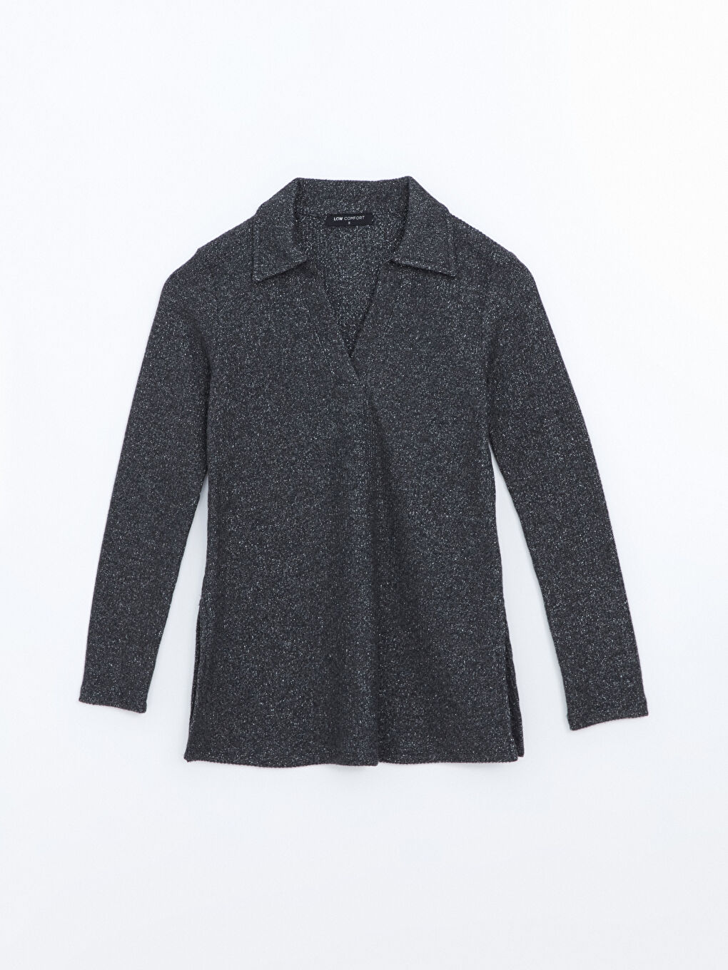 Antrasit Polo Yaka Parlak Görünümlü Kadın Sweatshirt-4